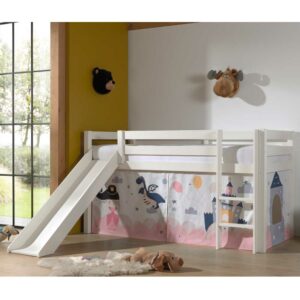4Home Kinder Spielbett in Weiß Vorhang mit Prinzessin Motiv