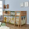 Massivio Kinderzimmer Bett in Buchefarben und Bunt Massivholz und Webstoff