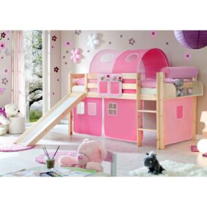 Massivio Kinder Rutschbett in Pink Rosa Kiefer Massivholz