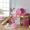 Massivio Mädchenhochbett in Buchefarben Pink und Rosa Rutsche