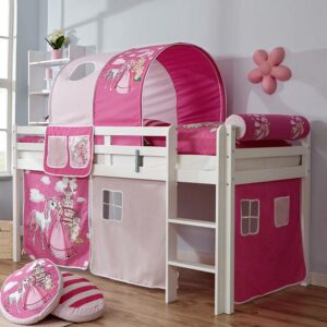 Massivio Kinderhochbett in Weiß Pink und Rosa Prinzessin Motiv