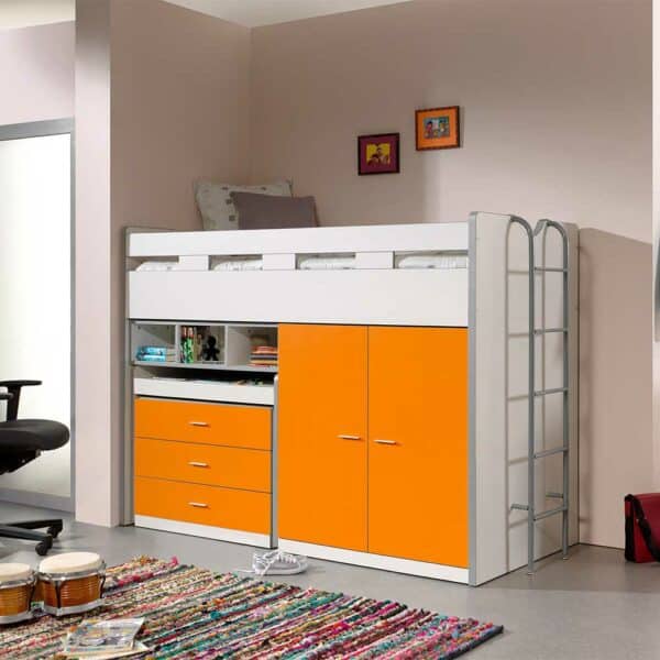 4Home Kinderzimmer Hochbett in Orange und Weiß Schreibtisch