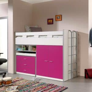 4Home Mädchenbett mit Schreibtisch und Schrank Pink und Weiß