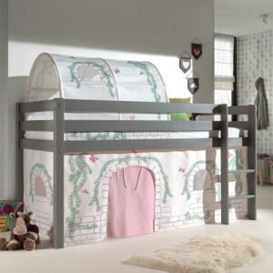 4Home Kinderzimmer Bett in Grau und Rosa Vorhang und Tunnel