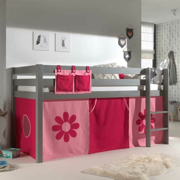 4Home Mädchen Kinderzimmerbett in Grau Pink Rosa Blumen Motiv