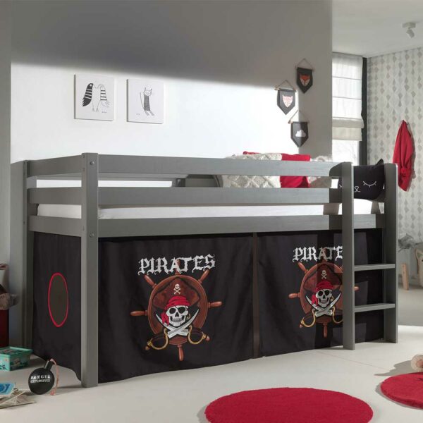 4Home Spielbett Pirat in Grau und Schwarz Vorhang