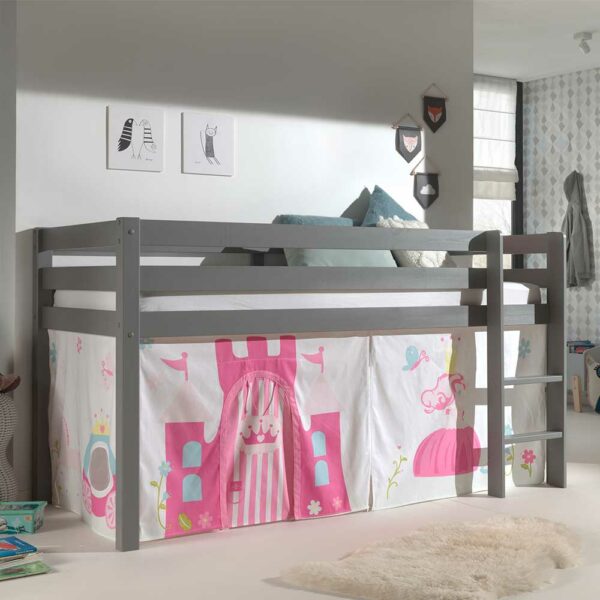 4Home Mädchen Kinderzimmer Bett in Grau Pink Rosa Leiter und Vorhang