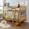 Massivio Kinderzimmer Stockbett aus Buche Massivholz Vorhang im Zootier Design