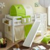 Massivio Halbhohes Bett für Kinderzimmer Rutsche und Vorhang in Hellgrün
