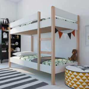 iMöbel Kinderzimmer Stockbett in Weiß und Pinie Vierfußgestell aus Holz